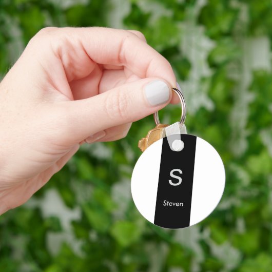 Monogram Twee Tone Modern Zwart en Wit Sleutelhanger (Hand)