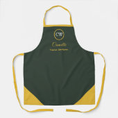 Monogram tweekleurig goud & bosgroen schort (Voorkant)
