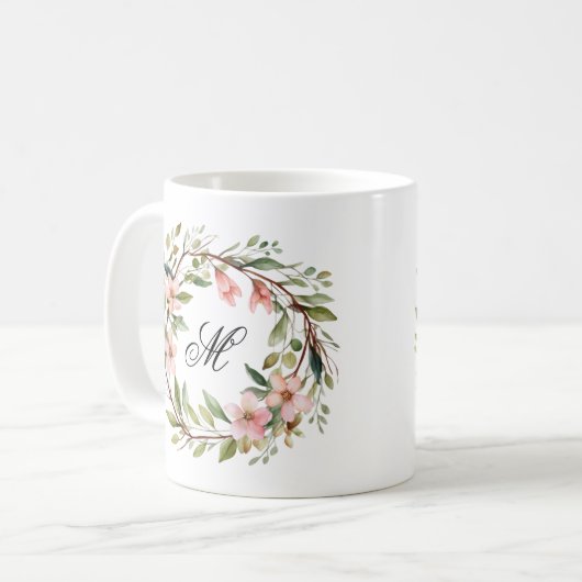 Monogram Twig en Wildflower Krans Koffiemok (Voorkant links)