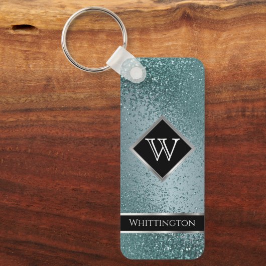 Monogram Twinkle Glitter - Blauwgroen Sleutelhanger (Voorkant)