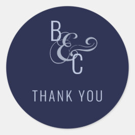 Monogram Typografie Eenvoudige legante marine Dank Ronde Sticker
