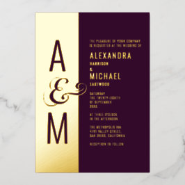 Monogram Typografie Modern Burgundy Wedding Folie Uitnodiging