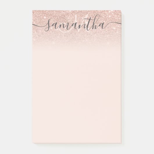 Monogram typografie zwart roos goud glitter ombre post-it® notes (Voorkant)