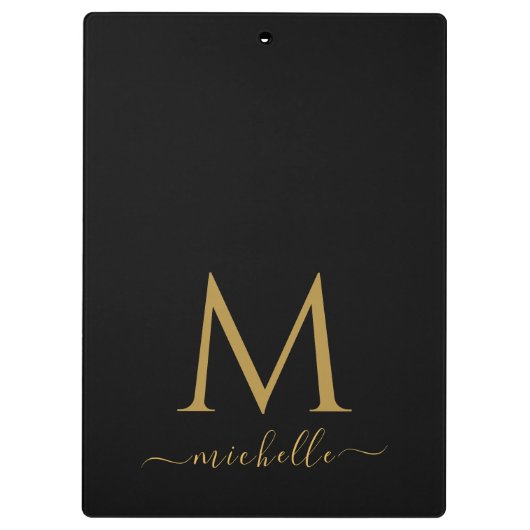 Monogram Typography Script Personalized Black Gold Klembord (Achterkant)