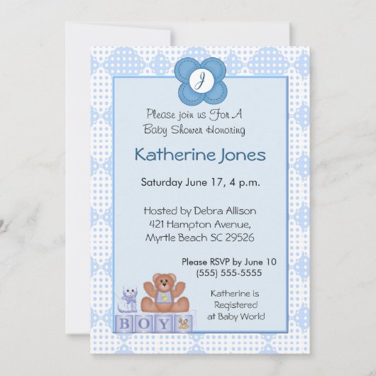 Monogram Uitnodiging voor jongens (Voorkant)