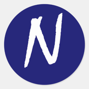 Monogram Uitnodigingszegel "N" Marine Ronde Sticker