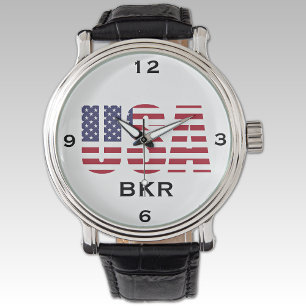 Monogram USA  Zwart Lederen Horloge
