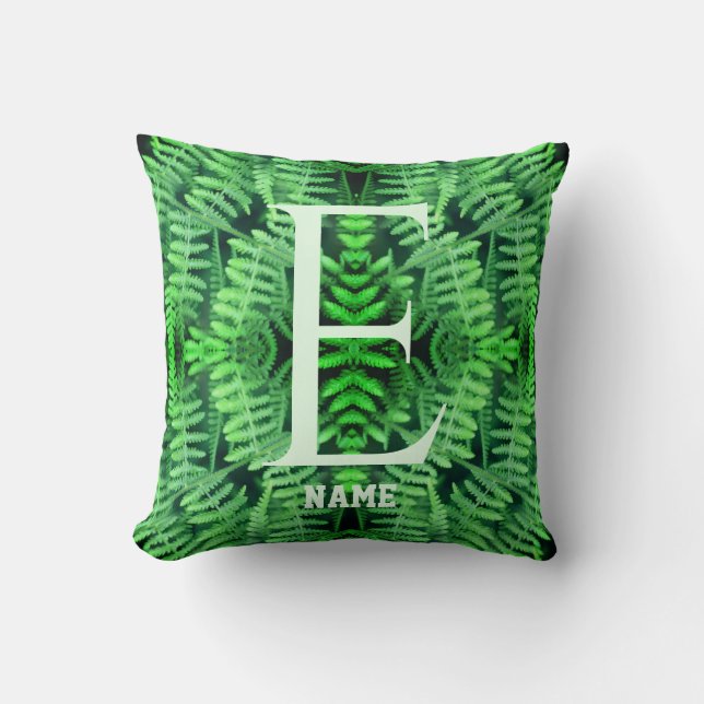 Monogram Uw Initiële Groene Varens Gepersonaliseer Kussen (Voorkant)