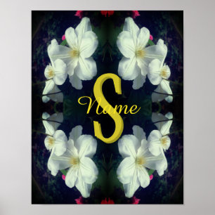 Monogram Uw Initiële Naam Clematis Bloemkunst Poster