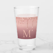 Monogram Uw Letter Roos Goud Blush Glitterglas Glas (Voorkant)