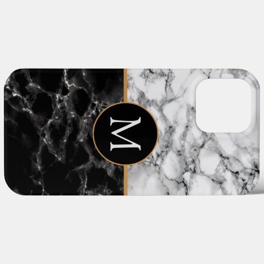 Monogram uw zwarte witte marmer Case-Mate iPhone case (Achterkant (horizontaal))