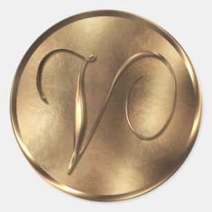 Monogram V Bronze Wedding Invitation Holiday Ronde Sticker