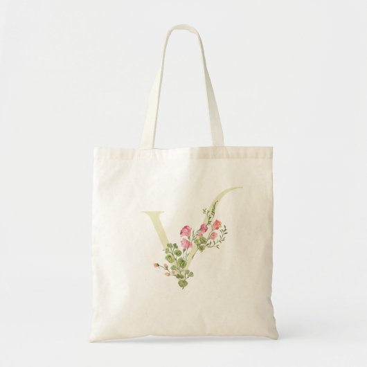 monogram V bruiloft bloemen lente Bruidsfeest Tote Bag (Voorkant)