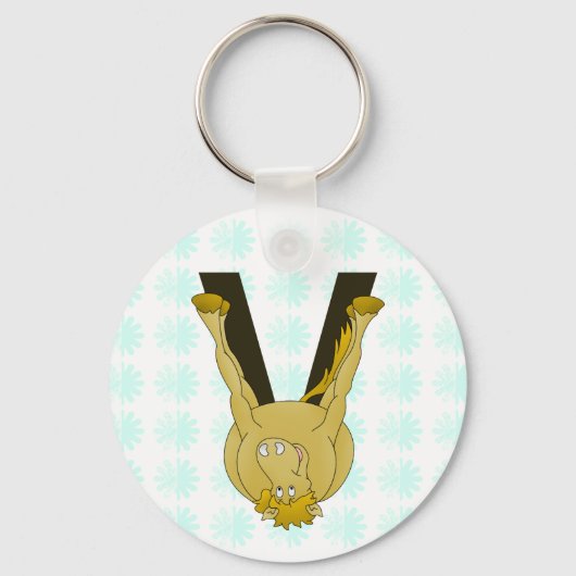 Monogram V Cute Horse Personalized Sleutelhanger (Voorkant)