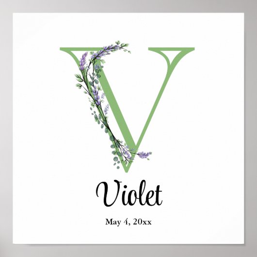 Monogram V Lavender Eucalyptus-kinderkamerposter Poster (Voorkant)
