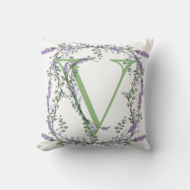 Monogram V lavender Eucalyptus Kussen (Voorkant)