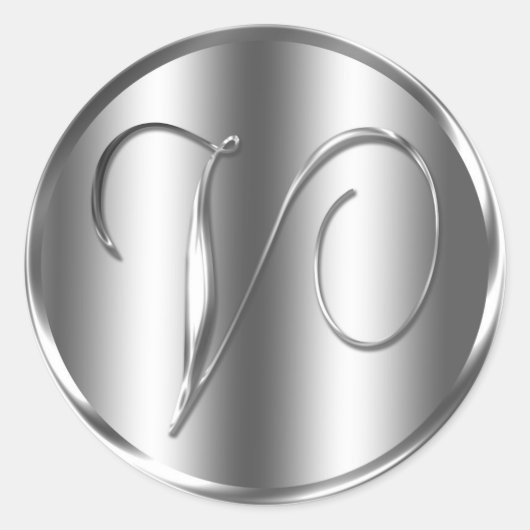 Monogram V Zilverkleurde dag Uitnodiging Ronde Sticker (Voorkant)