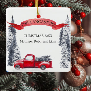 Monogram, Vakantie Rode Vrachtwagen, Bos Keramisch Ornament