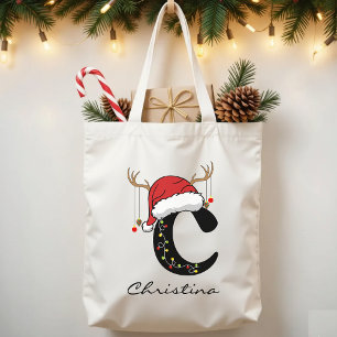 Monogram Vakantietas voor Grootschalige Kerstcadea Tote Bag