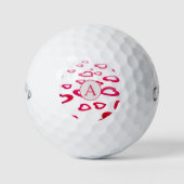 Monogram Valentijn rode harten gepersonaliseerd Golfballen (Voorkant)