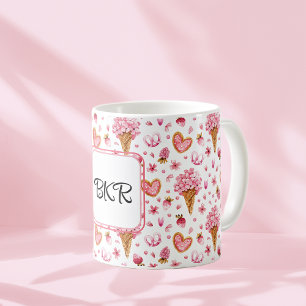 Monogram, Valentijn Snoep & Hydrangeapatroon 11oz Koffiemok