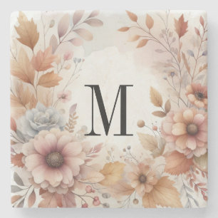 Monogram Vallende bladeren en bloemen waterverf Stenen Onderzetter