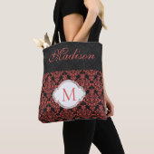 Monogram van Black Red Damask Girly Trendy Initiaa Draagtas (Dichtbij)