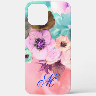 MONOGRAM VAN blauwgroen PINKROSEN EN ANEMONSENSTRO iPhone 12 Pro Max Hoesje