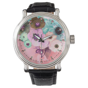 MONOGRAM VAN blauwgroen PINKROSEN EN ANEMONSENSTRO Horloge