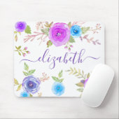 Monogram van Chic boho paarse waterverf Muismat (Met muis)