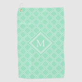 Monogram van Classy Mint en White Diamond Pattern Golfhanddoek (Voorkant)