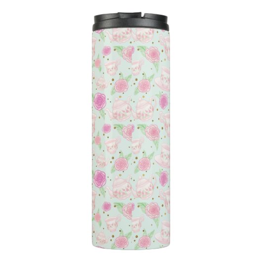 Monogram van Cute Girly Mint en Roze Tea Party Thermosbeker (Achterkant)