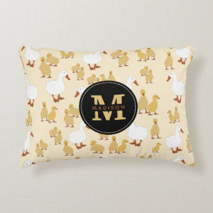 Monogram van Cute Moeder Duck & Baby Ducking Patte Accent Kussen