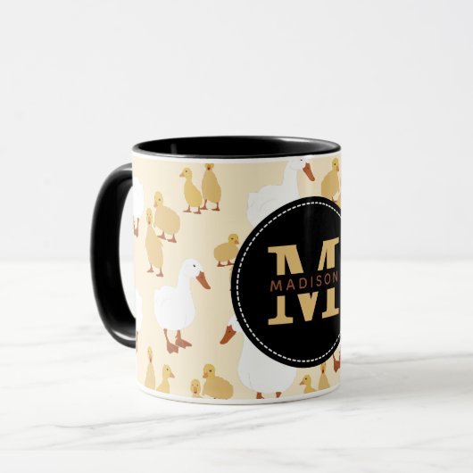Monogram van Cute Moeder Duck & Baby Ducking Patte Mok (Voorkant links)