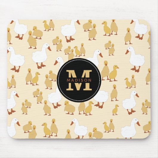 Monogram van Cute Moeder Duck & Baby Ducking Patte Muismat (Voorkant)