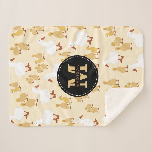 Monogram van Cute Moeder Duck & Baby Ducking Patte Sherpa Deken (Voorkant (horizontaal))