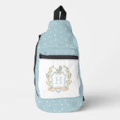 Monogram van de baby-transportkam | Blauwe Baby Sling Bag (Voorkant)