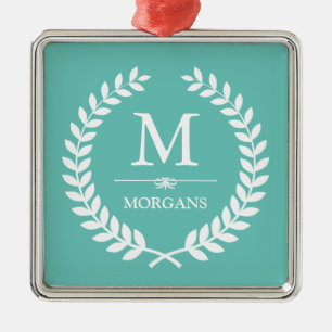 Monogram van de Blauwgroen familie Laurel Wreator  Metalen Ornament