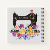 Monogram van de Floral naaigmachine Notitieboek (Achterkant)