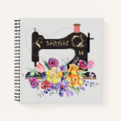 Monogram van de Floral naaigmachine Notitieboek (Voorkant)