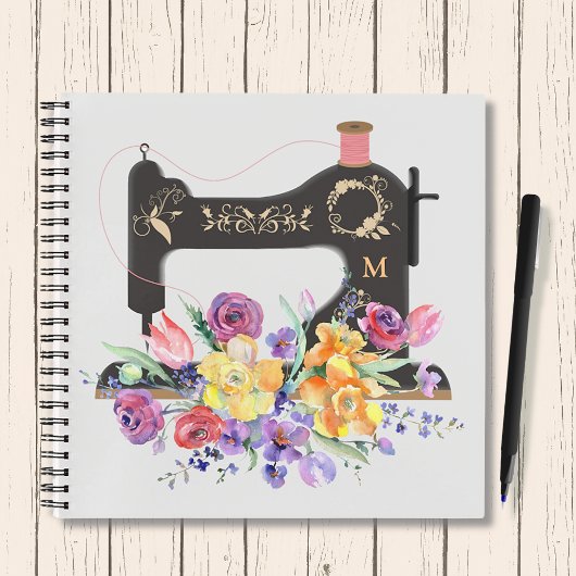 Monogram van de Floral naaigmachine Notitieboek