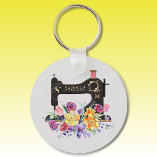 Monogram van de Floral  naaigmachine Sleutelhanger