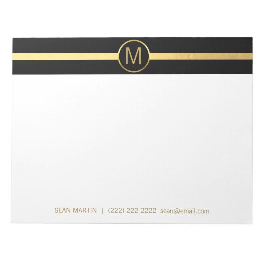 Monogram van de gepersonaliseerde Black Gold Strip Notitieblok (Voorkant)