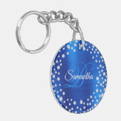 Monogram van de grote Diamond Confetti Royal Blue  Sleutelhanger (Voorkant Links)