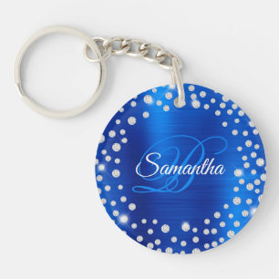 Monogram van de grote Diamond Confetti Royal Blue  Sleutelhanger