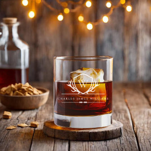 Monogram van de hertenkam Rustiek Elegant Gepers Whisky Glas