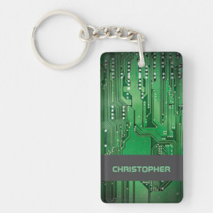 Monogram van de kool Green Computer Circuit Board Sleutelhanger