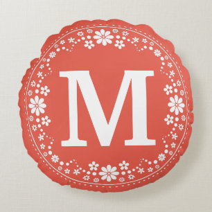 Monogram van de Kroon van het koraal het Witte Rond Kussen