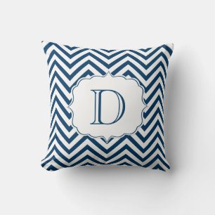 Monogram van de Marine en de Witte Chevron Patroon Kussen