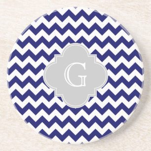 Monogram van de marine Wht Chevron Gray Quatrefoil Zandsteen Onderzetter